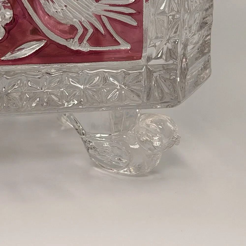 Hofbauer Byrdes Ruby Red Bird 4-Footed Bowl Trinket Candy Dish 24% Lead Crystal